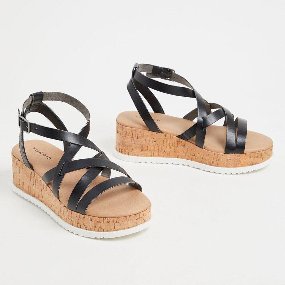 Torrid‎ Women's Black Cork Round Toe Ankle Strap Platform Gladiator Sandal 11.5W